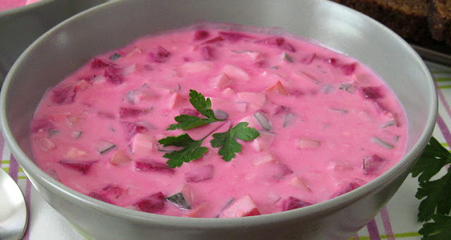 Холодный суп с маринованной свеклой (Aukstā zupa)