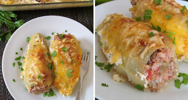 Фаршированный перец запеченный в молочно-яичной заливке