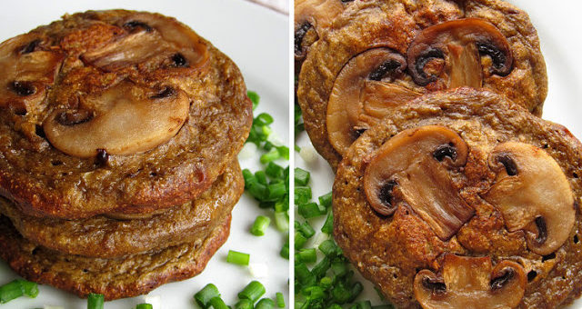 Печеночные оладьи с грибным припеком