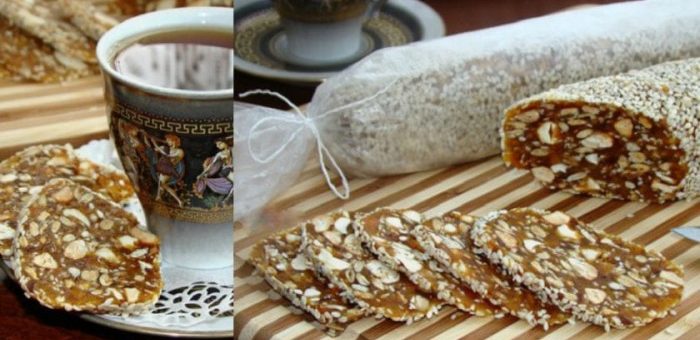 Полезная, сладкая, а главное простая в исполнении колбаска из сухофруктов — невероятно вкусный десерт!